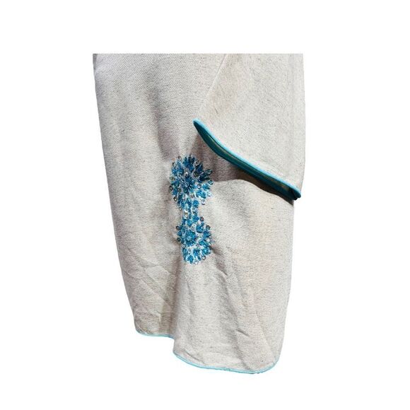 NEW MASHAL Pakistan Cream Linen Tunic Dress Short Turquoise 3/4 Sleeve Womens M - Picture 6 of 9